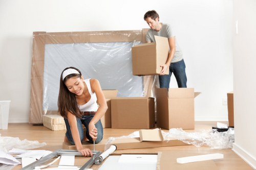 Commercial office moving team at work