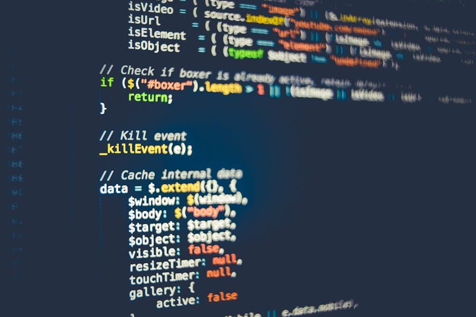 Close-up image of a computer screen displaying colorful lines of programming code, including keywords such as 'function', 'return', 'style', and 'width', with some text in green, red, yellow, and blue